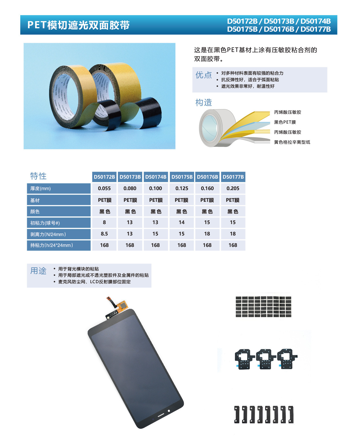 PET模切遮光双面胶带 D50172B/ D50173B/ D50174B/ D50175B/ D50176B/ D50177B