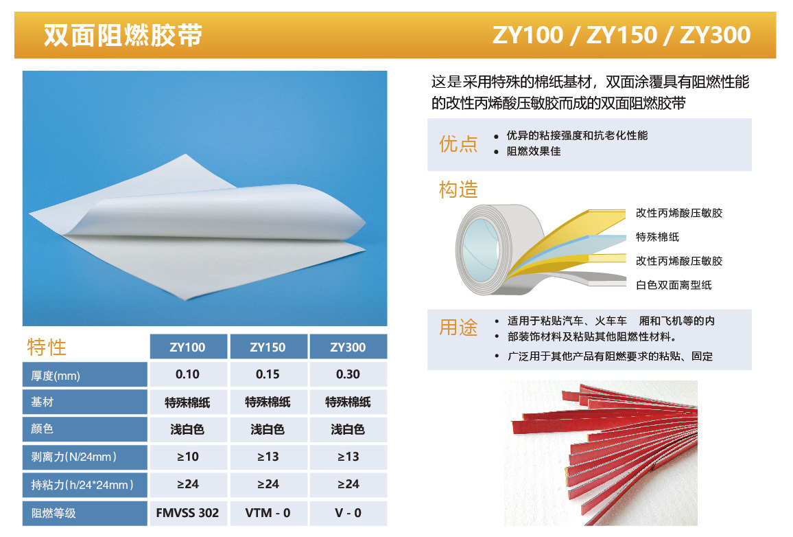 双面阻燃胶带 ZY100/ ZY150/ ZY300